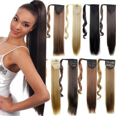 UK Extra Long 18-26" Thick Wrap Clip in Ponytail Hair Extensions Brown Blonde lc