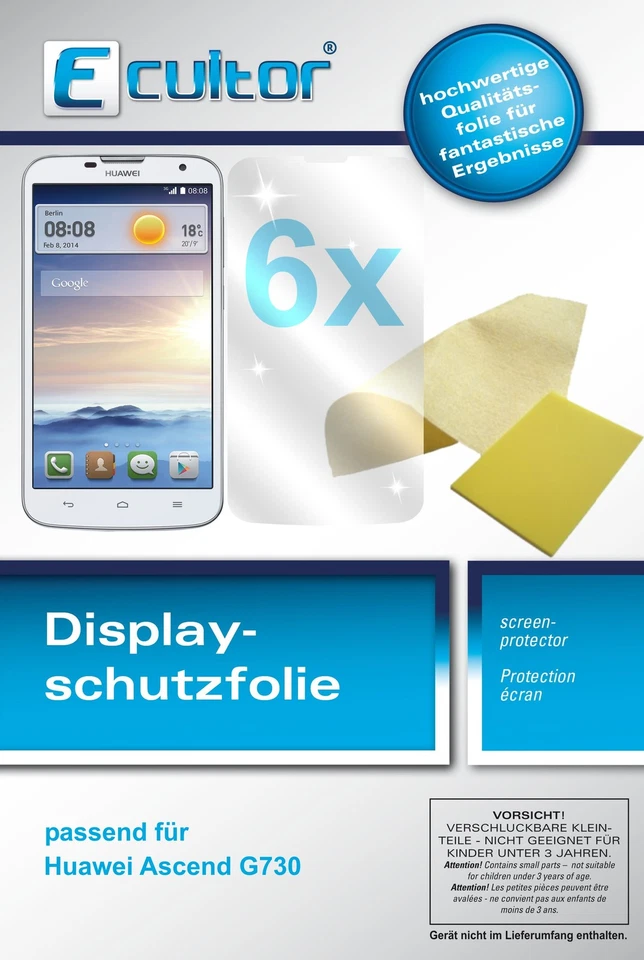 6x Protector Pantalla para Ecultor Huawei Ascend G730 Protección Cristal Transparente Foto 1 de 4