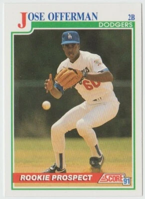 1991 Score Baseball #343 Jose Offerman UER - Los Angeles Dodgers - Image 1 of 2