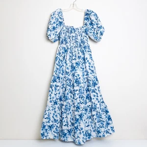 Abercrombie & Fitch Floral Puff Sleeve Tiered Square Neck Smocked Midi Dress - Picture 1 of 15