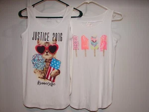 Justice Girls Lot 2 Graphic Tank Tops White size 14 Humorous Summer Fun - Picture 1 of 7