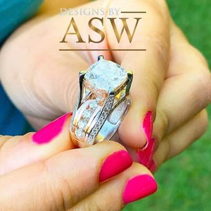 Enorme y Pesado Cojín 7.50CTW Sólido Oro Blanco y Rosa 14K y Corte Redondo Simul - Imagen 1 de 10