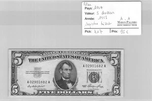 Ticket USA - 5 Dollars - Blue - 1953 - PICK417 - N° A02901682A - Picture 1 of 2