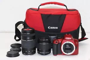 Canon EOS Rebel T6 Red W/ Zoom Lens EF 75-300mm 1:4-5.6 iii & 18-55MM Lens - Picture 1 of 24