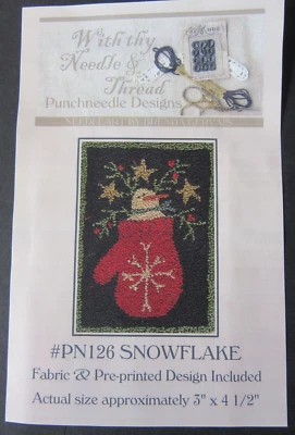 With Thy Needle Thread PN126 SNOWFLAKE mini Punchneedle Pattern Fabric - Image 1 of 4