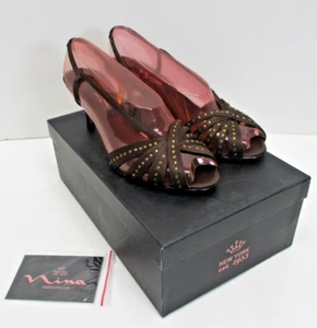 Zapatos Nina Talla 7.5 Mujer Marrón Satinado Tacones con Estrás con Caja - Imagen 1 de 12