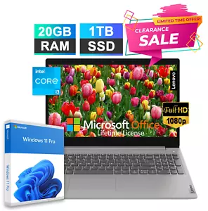 Lenovo IdeaPad 3 Laptop 15.6" FHD Intel i3 Upto 3.4GHz, 20GB RAM 1TB SSD Win Pro - Picture 1 of 14