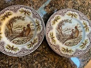 Victorian English Pottery Edward Challinor Pheasant Dinner Plate Set Of 2 - Picture 1 of 10