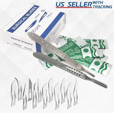 Premium 100 cuchillas de bisturí quirúrgico estériles con mango GRATIS herramienta dental médica Foto 1 de 3