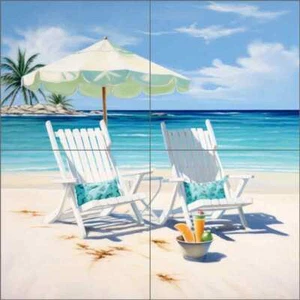 Mural de cerámica arte costero de azulejos de playa Irena Orlov OB-ORL24580-9 - Imagen 1 de 7