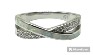 Ring intertwined Sterling Silver 925 Mother Of Pearl And Zirconia Size 8 - Picture 1 of 6