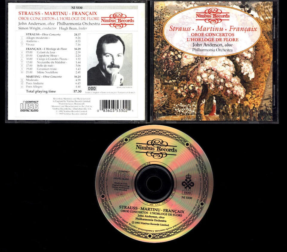 STRAUSS MARTINU FRANCAIX OBOE CONCERTOS L'HORLOGE DE FLORE JOHN ANDERSON CD - Imagem 1 de 1