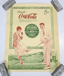 VINTAGE 1970'S COCA COLA GOLF ART POSTER PRINT 5¢ CENTS COKE ADVERTISING SODA AD - Picture 1 of 2