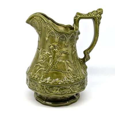 Jarra antigua W. Ridgway & Son Hanley 1840 jarra relieve de justas medieval moldeada Foto 1 de 4