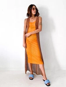 Christopher Esber Dress Orange Size AU 10 / US 6 Sheer Slip NWOT Midi Resort - Picture 1 of 12