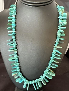 Blaues Nugget Türkis Perlen Navajo Sterlingsilber Perlen Halskette 20" 16519 - Bild 1 von 12