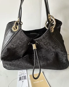 Michael Kors LUDLOW Lg Schultertasche Monogram Jacquard schwarz Logo Lederbesatz - Bild 1 von 10