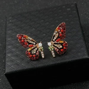 ZARD Butterfly Wings Stud Earrings with Multi-Color Crystal Rhinestone Accents  - Picture 1 of 11