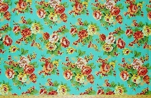 Roses and Rosebuds Cotton Green Fabric Bouquet Roses BTY - Picture 1 of 1