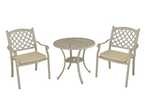 FurnitureOkay Orlando 3-Piece Cast Aluminium Outdoor Dining Setting - Sandstone - Picture 1 of 7