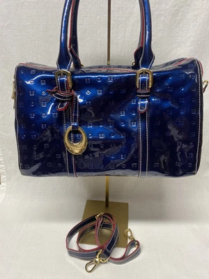 Arcadia Italian indigo blue patent leather with red edging Boston 2 way bag(NEW) - Image 1 of 4
