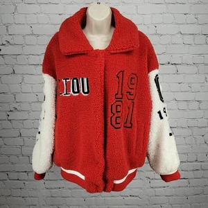 Azalea Wang Rojo Blanco Sherpa Solo Bomber Retro Universitario Chaqueta a Presión Grande L - Imagen 1 de 19