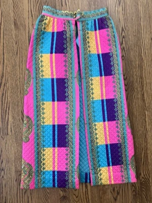 Falda de anfitriona vintage años 70 Carolyn Loungewear acolchada psicodélica frente abierto S Foto 1 de 4