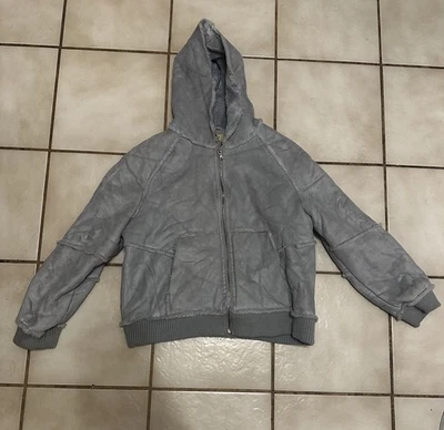 Sudadera con capucha vintage Route 66 para mujer de gamuza forro de piel con cremallera azul polvoriento Foto 1 de 4