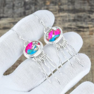 Cotton Candy Spiny Turquoise Gemstone 925 Sterling Silver Jewelry Earring Gift - Picture 1 of 4