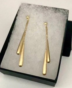 14K Gold Doppel Ohrhänger Träne Ohrringe 2,25" lang 3g Vintage GCJ ITALIEN - Bild 1 von 15