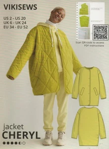 VIKISEWS Sewing Pattern for the Cheryl Jacket Quilted Bound Edge Size 6 - 24 New - Picture 1 of 13
