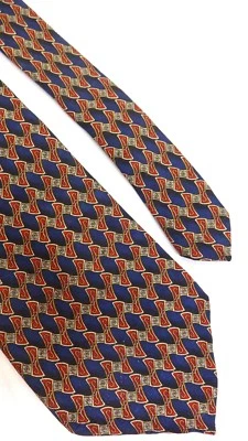 全新! ENZO FELINI 手工蓝色红色全丝绸领带 58 英寸长 3.5 英寸宽 — 第 1/2 张图片