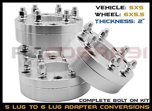 4 Pc 5x5" to 6x5.5" Conversion Wheel Spacers Adapters 2" Thick 