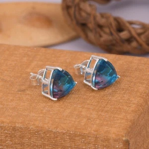 Alexandrite Gemstone 925 Silver Triangle Stud Earrings Handmade Women Jewelry - Picture 1 of 9