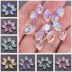 10pcs 11x6mm Leaf Petal Crystal Lampwork Glass Loose Beads Top Drilled Pendants