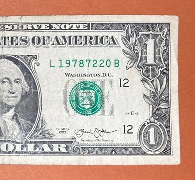 1978 July 22 (L 19787220 B) Birthday Note $1 One Dollar Bill ( 1978 / 7 / 22 _) - Image 1 of 3