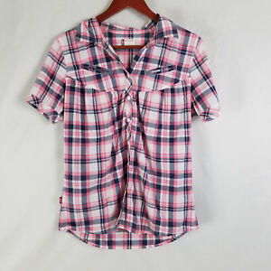Levi's Shirt Girls XL Top Pink Plaid Short Sleeve Collared Button Down Juniors