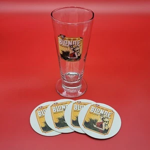 BJs Brewhouse Blonde Kolsch Beer Pint Glass 4 Paper Matching Coasters Mancave - Picture 1 of 7