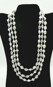 Collectible Vintage Silver Tone 3 Strand Necklace 24" Adjustable - Picture 1 of 2