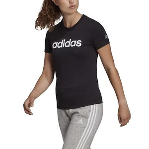 adidas womens Linear T-Shirt Black/White Small - Picture 1 of 9