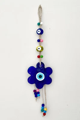 Flower Shaped Evil Eye Hanging w Jute Ropes, Wall & Home Decor, New Home Gift - Image 1 of 4