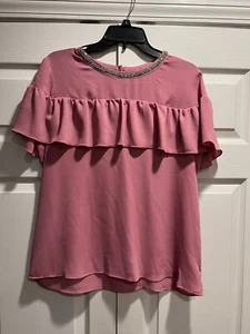 Juicy Couture Pink Shirt with Rhinestone neck Size L - Picture 1 of 4