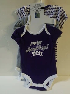 TCU Horned Frogs Infant Set of 3, One Pc Bodysuits w/Tags "I 3 My Horned Frogs" - Picture 1 of 4