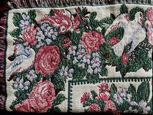 Roses Love Birds Doves Throw Blanket Lap Woven Garden Cottagecore Shabby Floral
