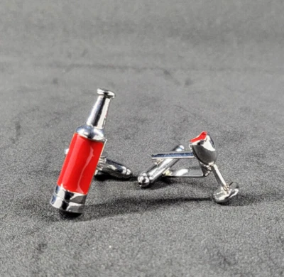 Unique Wine Bottle & Glass Cufflinks – Gifts for Wine Lovers – Mens Formal Wear - Image 1 of 4