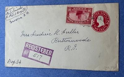 POSTAL PAPELERÍA 1913 2c + Q6 PAQUETE POST 10c! LACONIA NH BOX FANCY TO RI L@K Foto 1 de 3