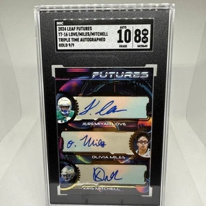 Jeremiyah Love Olivia Miles Kris Mitchell 2024 Leaf Futures Auto 9/9 SGC 8 10 - Picture 1 of 13