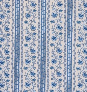 Schumacher Curtain Fabric 'PARVATI FLORAL STRIPE - DELFT' 3.3 METRES 100% Linen - Picture 1 of 6