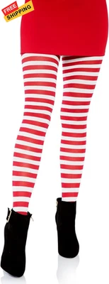 Leg Avenue Women's Nylon Striped Tights 3X-4X, White/Red  - Image 1 of 4