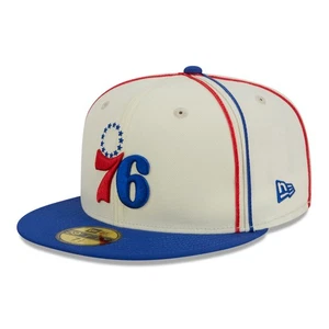 Men's New Era Cream/Royal Philadelphia 76ers Piping 2-Tone 59FIFTY Fitted Hat - Picture 1 of 6